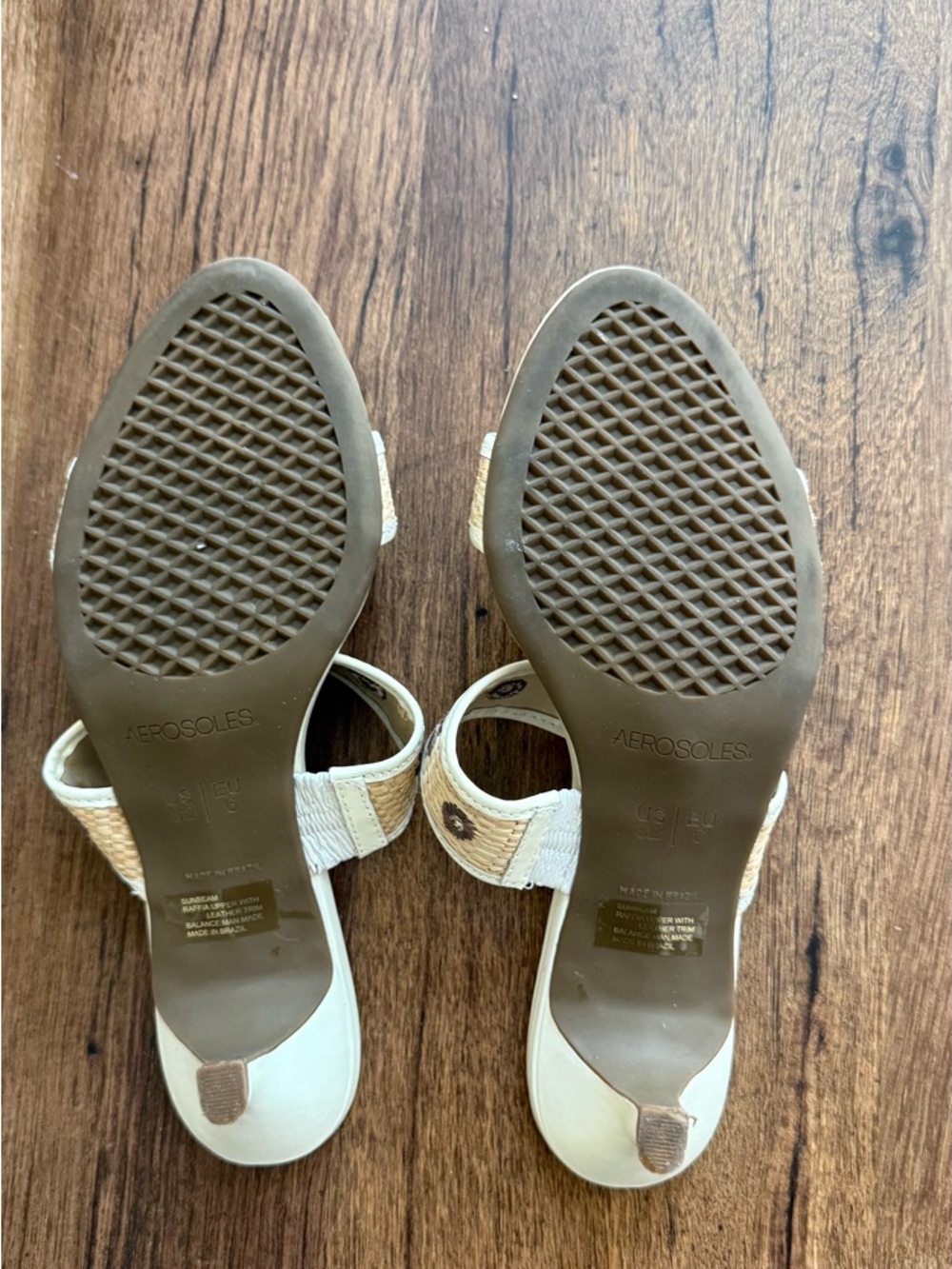 AEROSOLES Cream Braided Double-Strap Slide Sandals with Floral Stitching - Picture 3 of 5